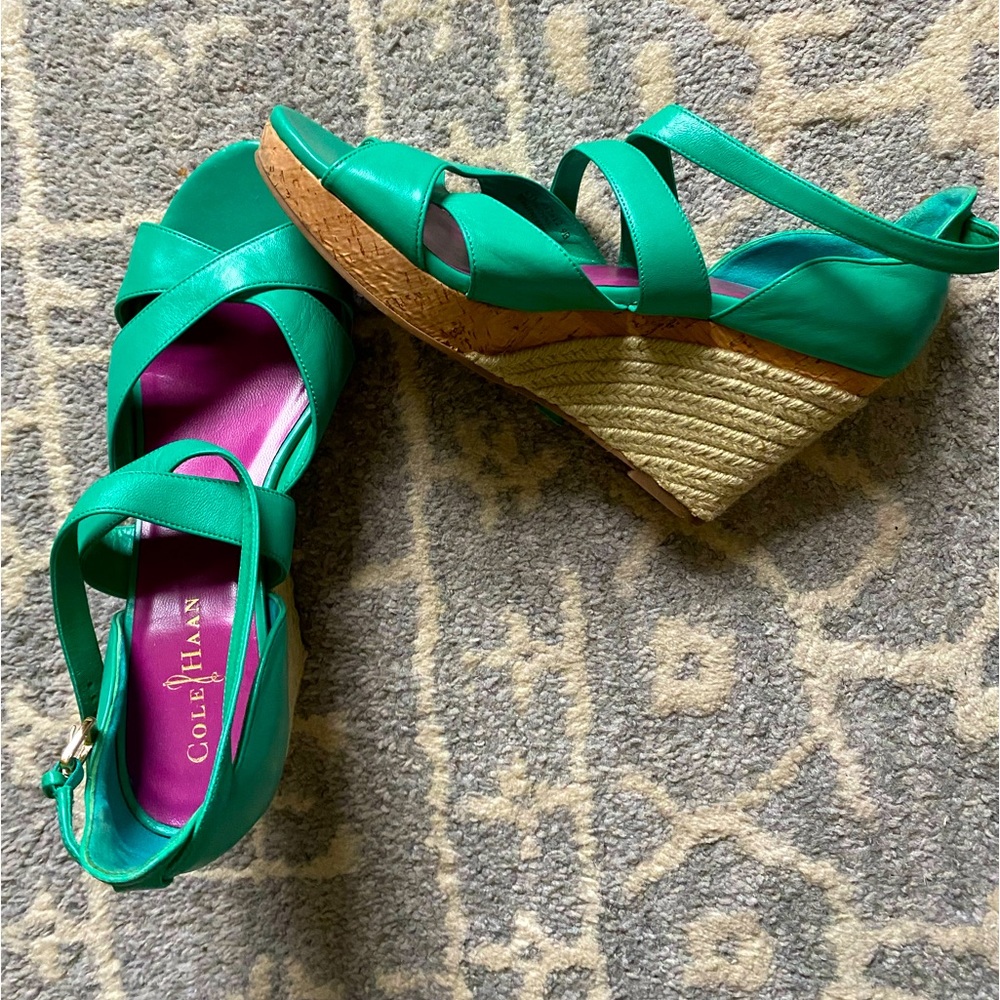 Cole Haan Women's Espadrille Wedge Sandal in Spring Green. Size 9.
